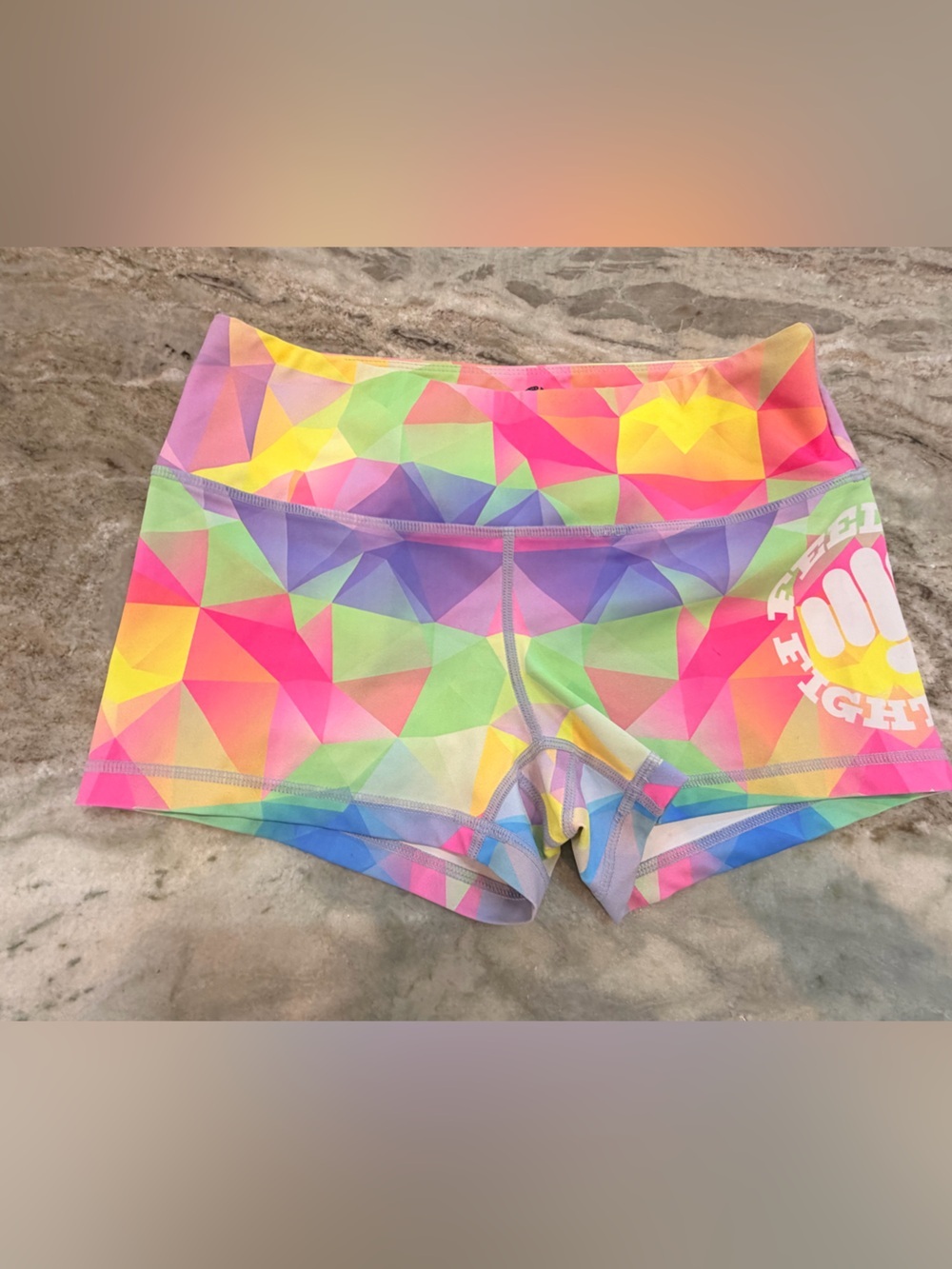 Feed Me Fight Me Small Neon Geometric Compression Shorts CrossFit Gym